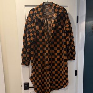 Ascot and Hart Checkered Brown and Black Women's Shacket